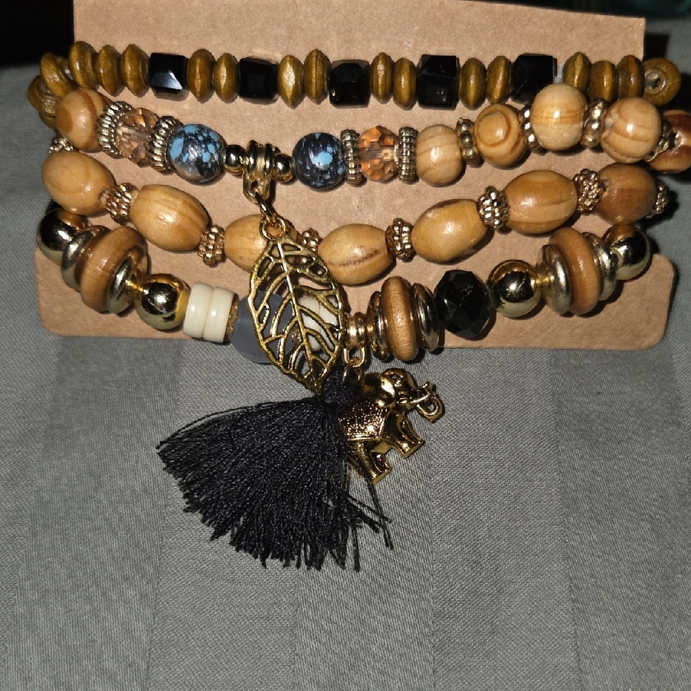 Bohemian Beaded Bracelet Set with Gold Accents